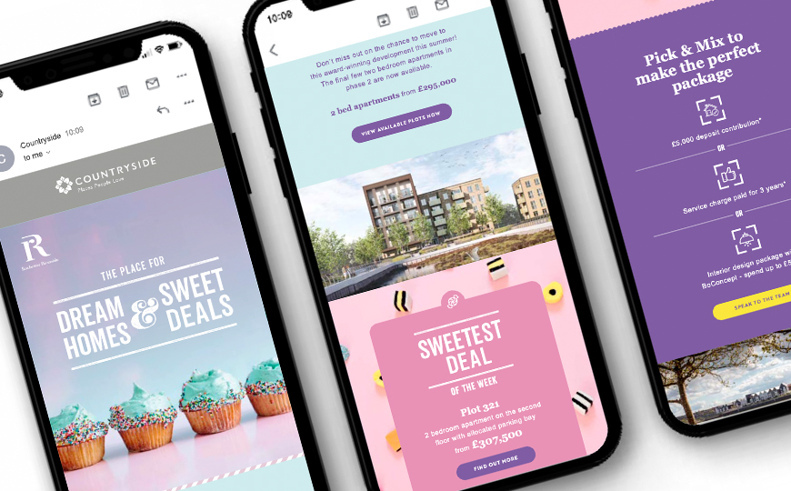 Colour and bright Email marketing campaign showcasing one of Countryside Partnerships new developments