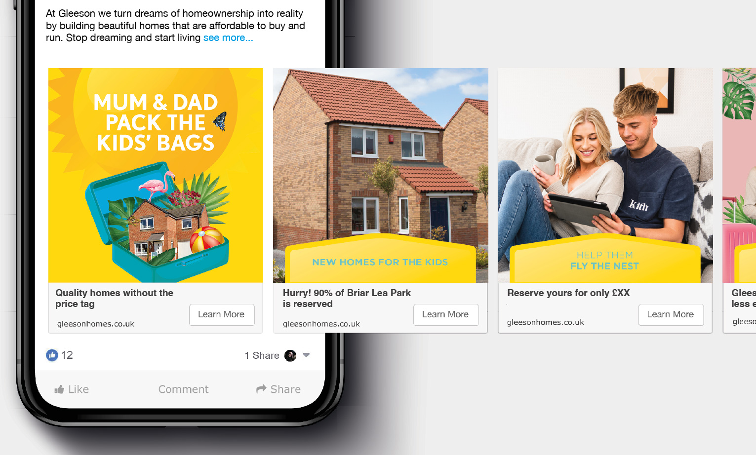 Phone screen displaying a marketing campaign by Gleeson Homes