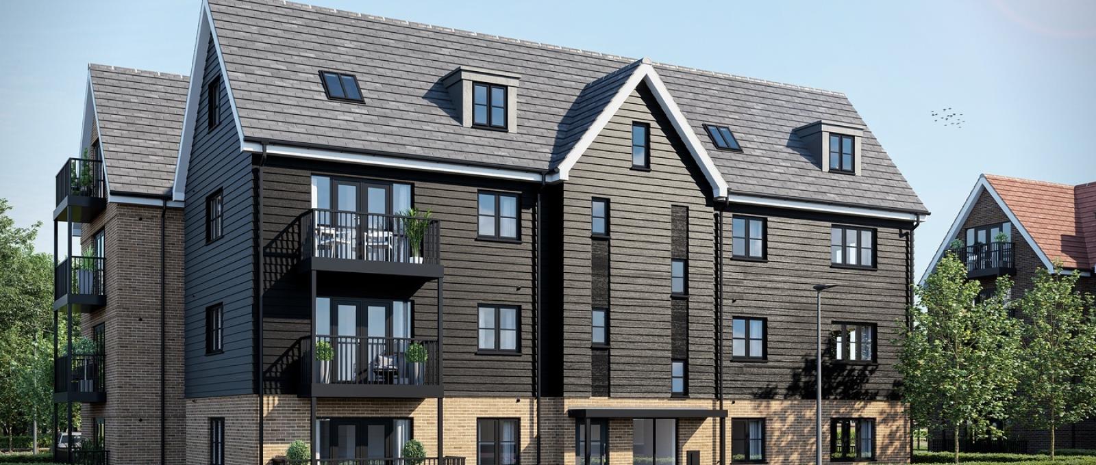 Modern apartment complex using a black and beige colour scheme