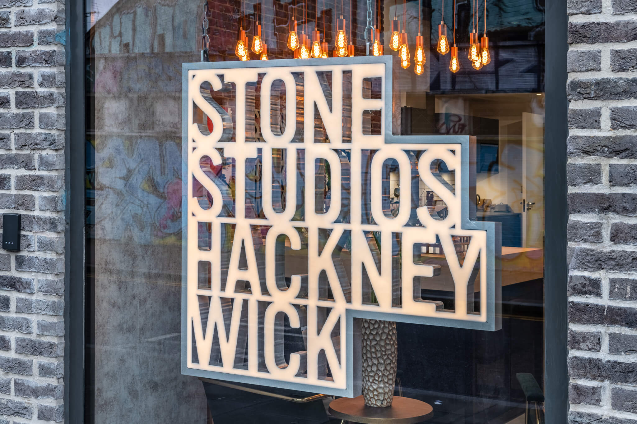 Large sign in a window